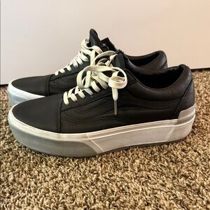 Vans Men's Shiny Stacked Black ,White and Silver Sneakers